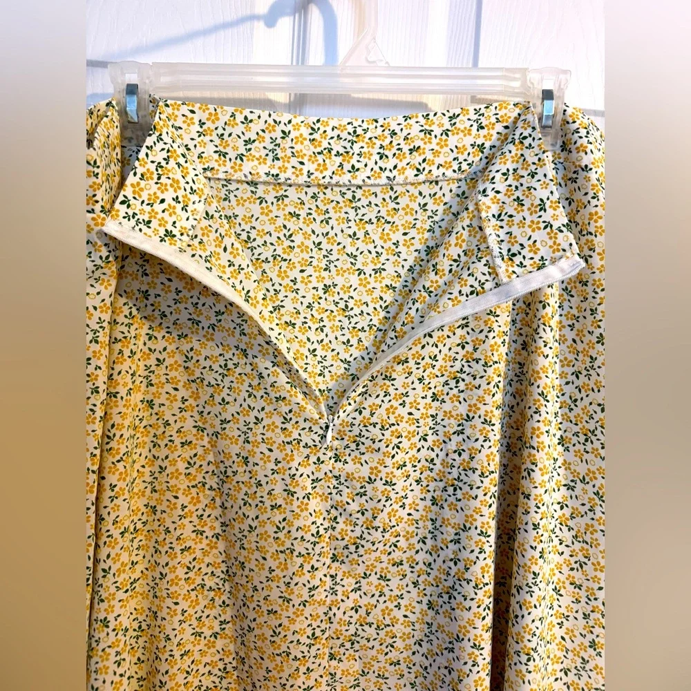 Yellow & Green Ditsy Floral Skirt 4X/US 22 Breezy Flowy w/Tie Belt SHEIN